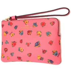Coach Pink Floral Zip Wristlet with Gold Logo